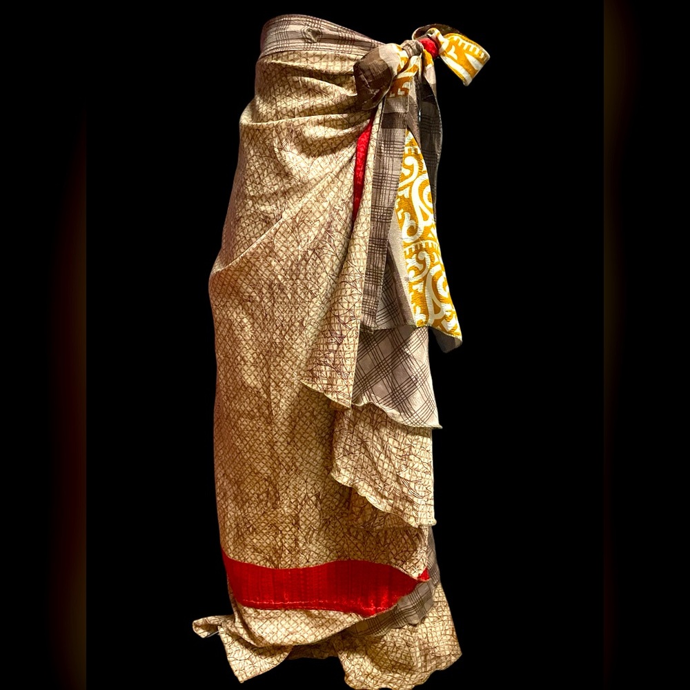Vintage recycled sari saree wrap skirt dress top wear it so many ways taupe red